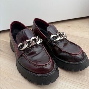 Jeffery Campbell Burgundy Loafers with Silver Chain